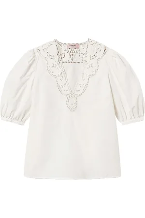 Twin-Set Femme, Blouses et Chemises, Blanc, Taille: 36 FR Chemise Blanche à Manches Bouffantes et Col en V