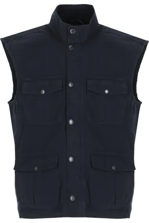 Barbour Homme, Vestes, Bleu, Taille: XL Gilet en Coton Bleu avec Fermeture Éclair
