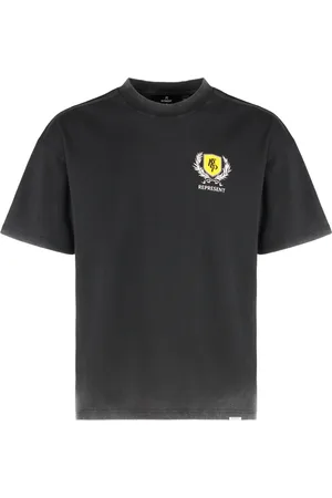 Represent Homme, Tops, Noir, Taille: M T-shirt en Coton à Col Rond Côtelé