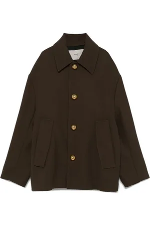 Ami Femme, Manteaux, Brun, Taille: 40 FR Manteau Casual en Laine Marron
