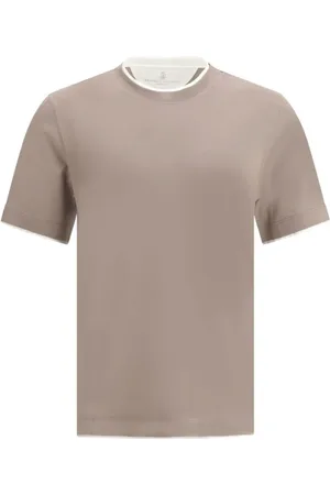 Brunello Cucinelli Homme, Tops, Brun, Taille: S Élégant T-shirt en Coton à Double Couche