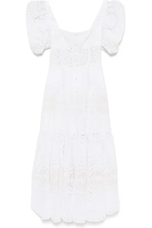 CHARO RUIZ IBIZA Femme, Robes, Blanc, Taille: 40 FR Robe Blanche à Manches Bouffantes et Empiècements Élastiques