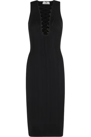 Elisabetta Franchi Femme, Robes, Noir, Taille: 38 FR Robe Noire en Maille avec Col en V