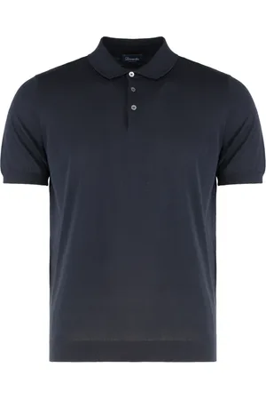 DRUMOHR Homme, Tops, Bleu, Taille: L Polo en Coton Tricoté à Côtes