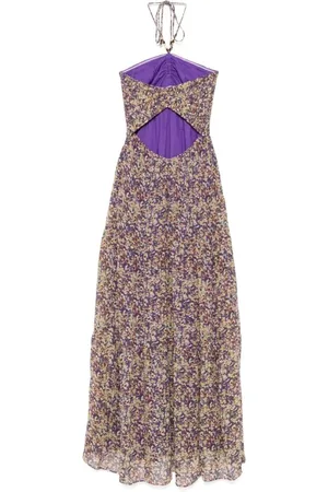 Bash Femme, Robes, Violet, Taille: 38 FR Robe Violette à Fleurs et au Cou