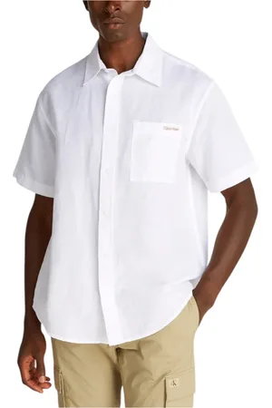 Calvin Klein Homme, Chemises, Blanc, Taille: S Chemise Manches Courtes Lin Coton Homme