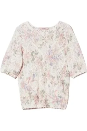 Twin-Set Femme, Pulls, Multicolore, Taille: 40 FR Pull en Tricot Floral à Manches Courtes