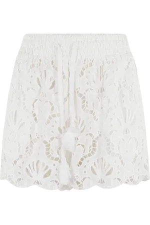 Farm Rio Femme, Shorts, Blanc, Taille: 38 FR Shorts Blancs Seashell Eyelet