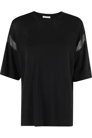 Malo Femme, Tops, Noir, Taille: 38 FR T-shirt noir en viscose avec inserts transparents