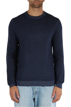 sun68 Homme, Pulls, Bleu, Taille: 3XL Pull en laine mérinos avec logo brodé