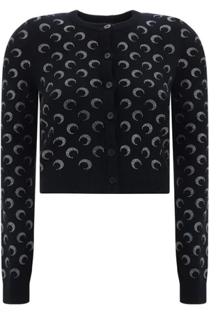 Marine Serre Femme, Pulls, Noir, Taille: 38 FR Cardigan Côtelé avec Logo de Marque Iconique
