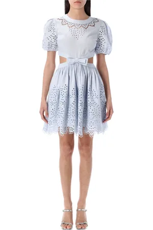 Self-Portrait Femme, Robes, Bleu, Taille: 36 FR Robe Mini Bleu Clair Brodée