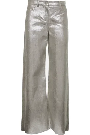 Max Mara Femme, Pantalons, Gris, Taille: 36 FR Pantalon large en lin argent