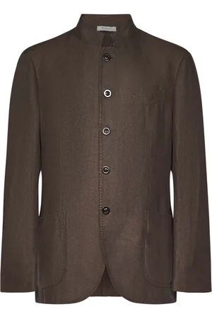 Boglioli Homme, Vestes, Brun, Taille: XL Blazer en Lin Marron Col Montant