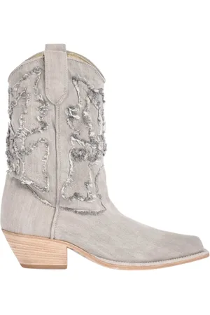 vic matiè Femme, Chaussures, Gris, Taille: 38 EU Bottes Western à Franges en Denim