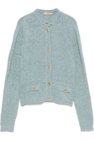 Twin-Set Femme, Pulls, Bleu, Taille: 40 FR Gilet Tricoté avec Boutons Dorés