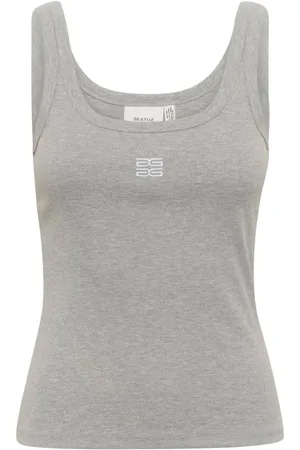 Gestuz Femme, Tops, Gris, Taille: 40 FR Haut Court avec Logo en Gris Chiné