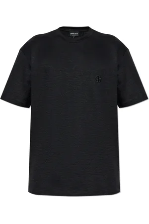 Giorgio Armani Homme, Tops, Noir, Taille: XL T-shirt en lin avec logo brodé