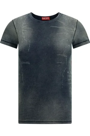 Diesel Femme, Tops, Bleu, Taille: 38 FR T-shirt à encolure côtelée