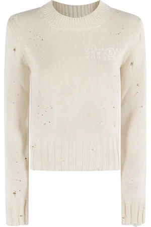 Maison Margiela Femme, Pulls, Blanc, Taille: 42 FR Ecru Chain Knit Crewneck Sweater