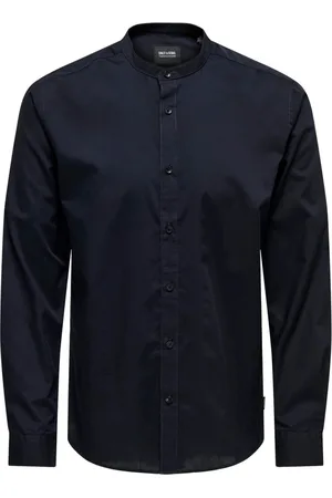 Only & Sons Homme, Chemises, Bleu, Taille: S Chemise Mao Popeline Unie