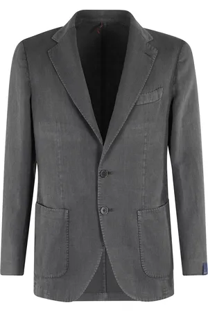 Biagio Santaniello Homme, Vestes, Gris, Taille: 2XL Veste Grise Légère en Mélange de Lin