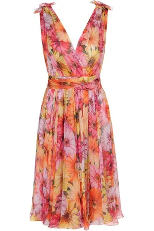 Dolce & Gabbana Femme, Robes, Multicolore, Taille: 38 FR Robe en soie à imprimé floral avec