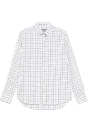 CANALI Homme, Chemises, Blanc, Taille: XL Chemisiers à Carreaux à Boutons Manches Longues