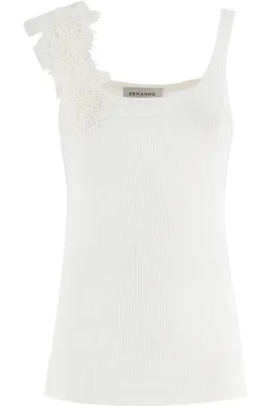 ERMANNO SCERVINO Femme, Tops, Blanc, Taille: 42 FR Haut Slim Fit avec Application en Dentelle Florale