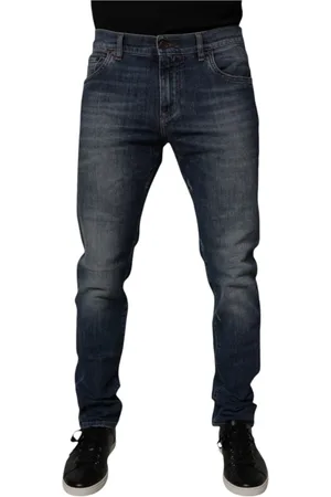 Dolce & Gabbana Homme, Jeans, Bleu, Taille: L Jean Skinny en Denim Bleu Foncé en Cuir