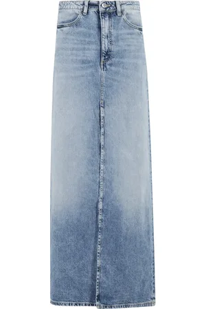Icon Denim Femme, Jupes, Bleu, Taille: W25 Jupe Midi en Denim Bleu avec Fente Avant