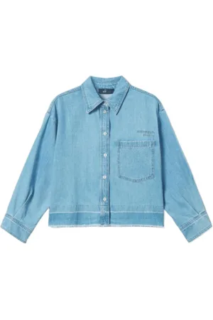 Twin-Set Femme, Blouses et Chemises, Bleu, Taille: 40 FR Chemise en Denim Clair avec Broderie Logo