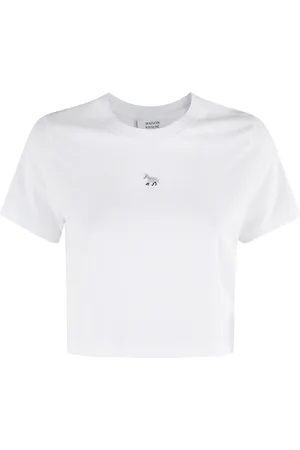 Maison Kitsuné Femme, Tops, Blanc, Taille: 38 FR Baby Fox T-Shirt Blanc Manches Courtes