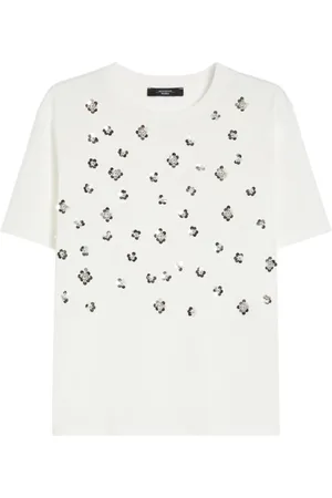 Max Mara Femme, Tops, Blanc, Taille: 40 FR T-shirt en coton à motif graphique