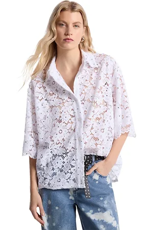 Michael Kors Femme, Blouses et Chemises, Blanc, Taille: 36 FR Chemise en Dentelle Florale Cloutée