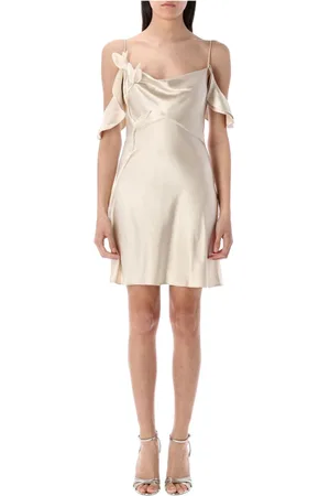Self-Portrait Femme, Robes, , Taille: 36 FR Robe Mini en Satin Champagne avec Fleurs