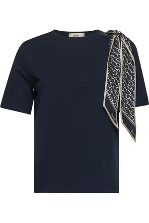 HERNO Femme, Tops, Bleu, Taille: 44 FR T-shirt Col Rond Bleu avec Foulard