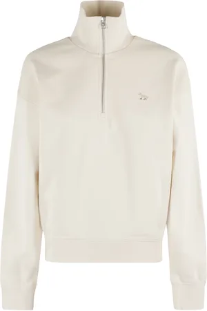 Maison Kitsuné Femme, Sweatshirts et sweats à capuche, , Taille: 38 FR Sweat à Demi-Zip Crème Col Montant
