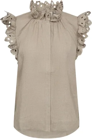 Copenhagen Muse Femme, Blouses et Chemises, , Taille: 40 FR Chemise grise en lin avec col à volants
