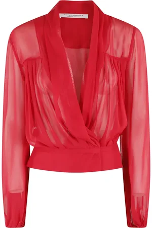 Serafini Femme, Blouses et Chemises, Rouge, Taille: 36 FR Chemise Rouge en Georgette avec Large Col