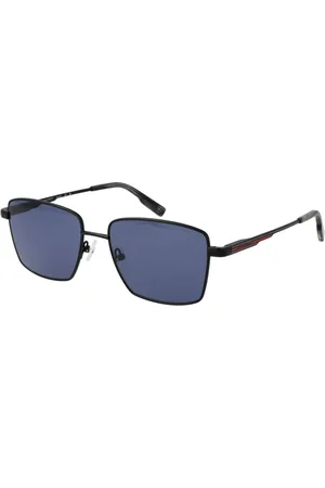 Hackett Homme, Accessoires, Noir, Taille: ONE Size Lunettes de Soleil Noires Rectangle Verres Bleus