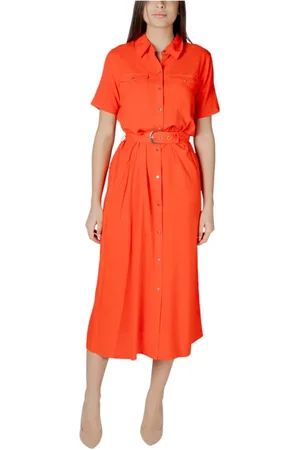 VERO MODA Femme, Robes, Rouge, Taille: 36 FR Robe Polo Ceinturée avec Poches