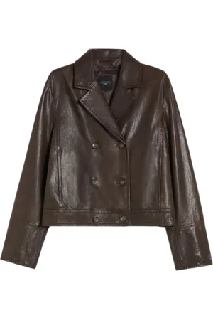 Max Mara Femme, Vestes, Brun, Taille: 36 FR Veste Courte en Cuir Marron à Double Boutonnage
