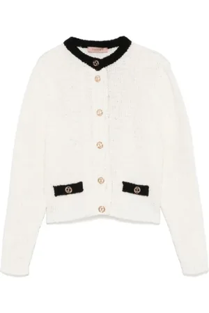 Twin-Set Femme, Pulls, Blanc, Taille: 38 FR Gilet Tricoté avec Boutons Dorés