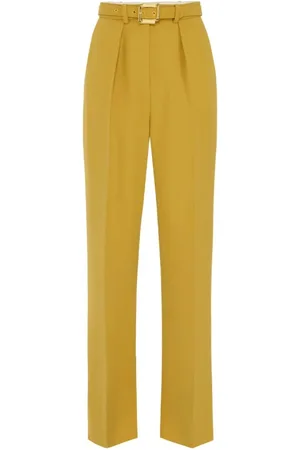 Elisabetta Franchi Femme, Pantalons, Jaune, Taille: 38 FR Pantalon Plissé Pistache avec Ceinture