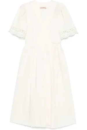 Twin-Set Femme, Robes, Blanc, Taille: 42 FR Robe Blanche à Manches Bouffantes en Dentelle