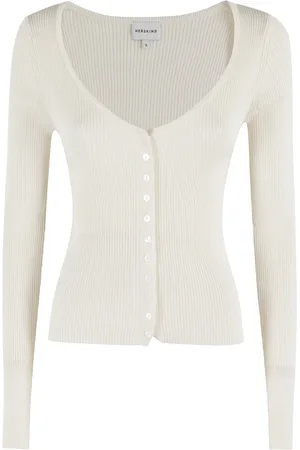 Herskind Femme, Pulls, Blanc, Taille: 36 FR Blouse en Tricot Côtelé Col V