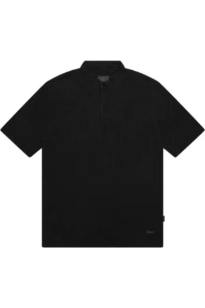 At.p.Co Homme, Tops, Noir, Taille: 2XL T-shirt en Coton Noir avec Col Mandarin