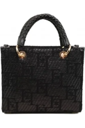 Elisabetta Franchi Femme, Sacs, Noir, Taille: ONE Size Petit Shopper en Rafia avec Logo Jacquard
