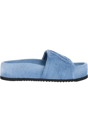 vic matiè Femme, Chaussures, Bleu, Taille: 38 EU Sandales à Talon Bas en Denim avec Monogramme